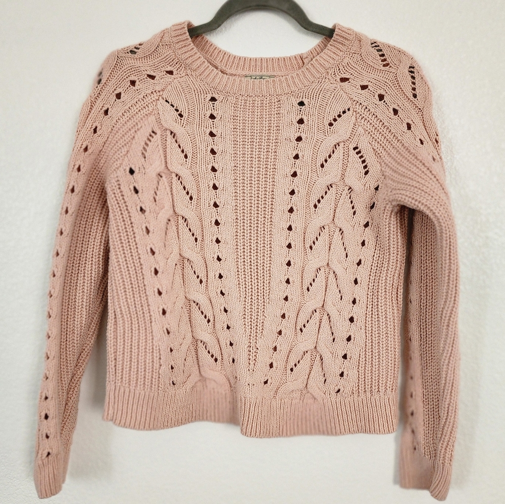 Lucky Brand light pink wool blend crochet sweater size M